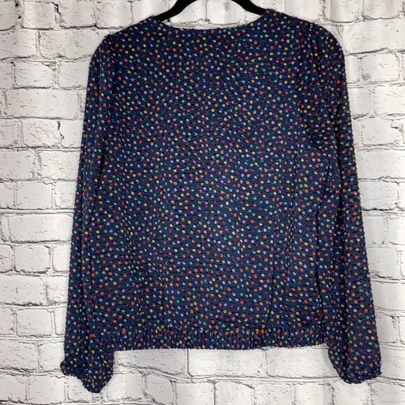 Madewell Lyric Wrap Surplice Neck Dot Long‎ Sleeve Top Blue Multi Size S EGUC - Picture 7 of 16
